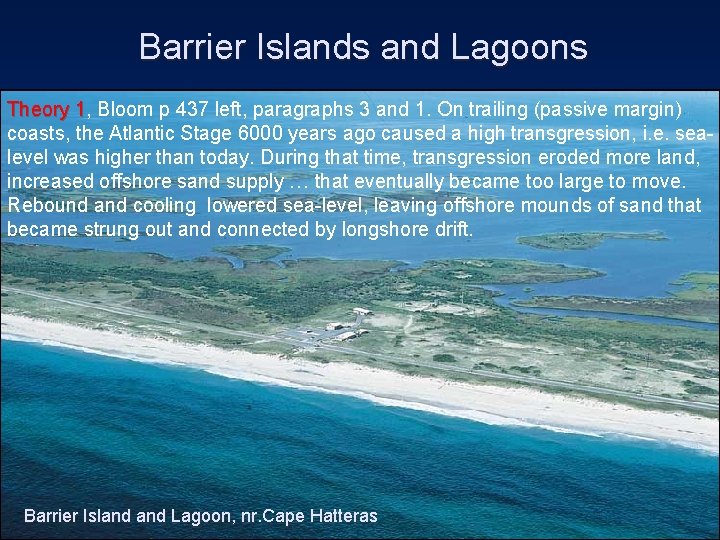 Barrier Islands and Lagoons Theory 1, 1 Bloom p 437 left, paragraphs 3 and
