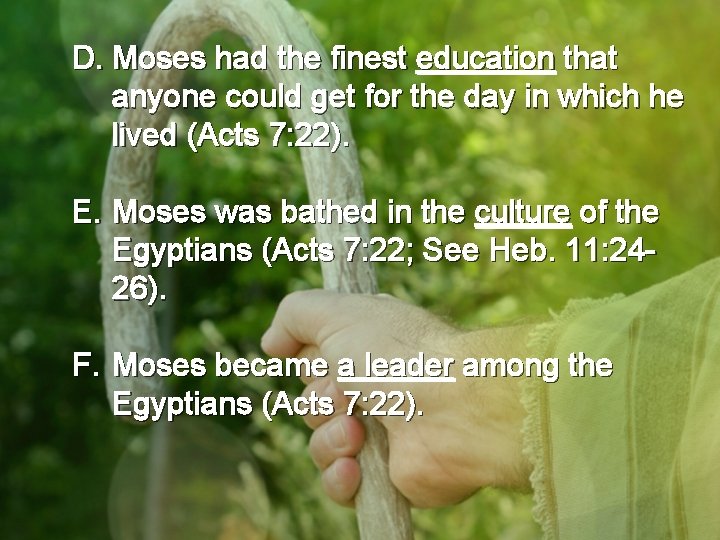 D. Moses had the finest education that anyone could get for the day in