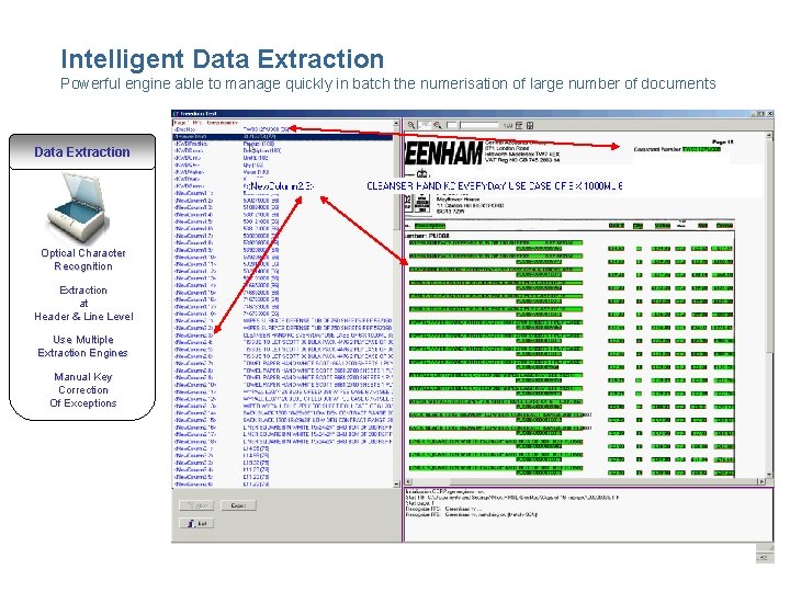 Intelligent Data Extraction Powerful engine able to manage quickly in batch the numerisation of