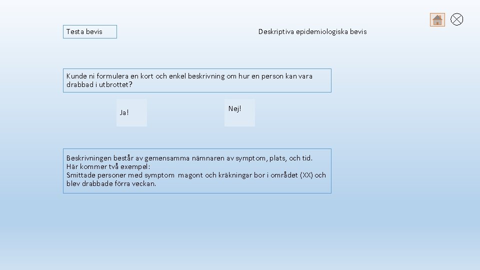 Testa bevis Deskriptiva epidemiologiska bevis Kunde ni formulera en kort och enkel beskrivning om