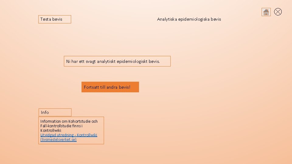 Testa bevis Analytiska epidemiologiska bevis Ni har ett svagt analytiskt epidemiologiskt bevis. Fortsatt till