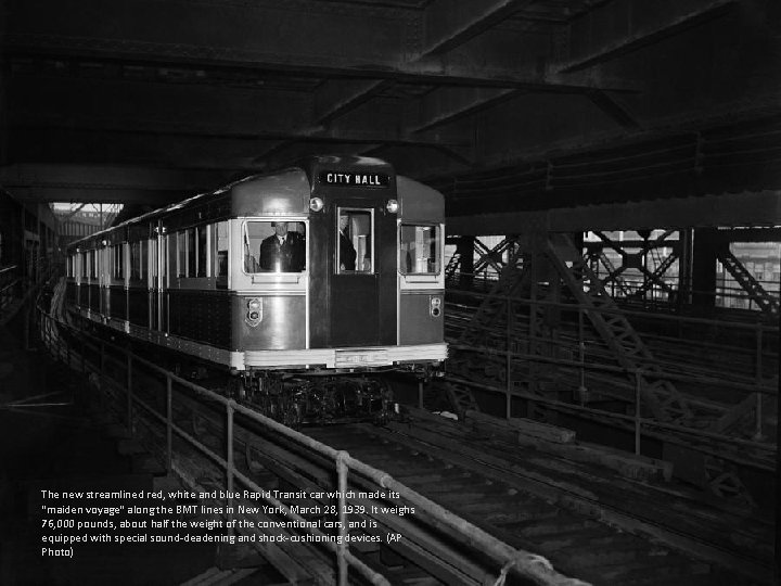The new streamlined red, white and blue Rapid Transit car which made its "maiden