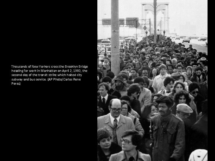 Thousands of New Yorkers cross the Brooklyn Bridge heading for work in Manhattan on