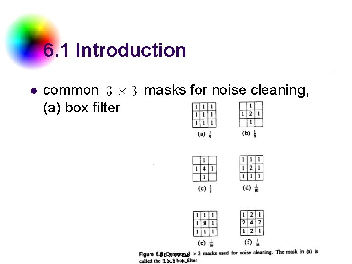 6. 1 Introduction l common (a) box filter masks for noise cleaning, DC &