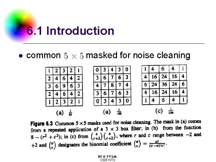 6. 1 Introduction l common masked for noise cleaning DC & CV Lab. CSIE