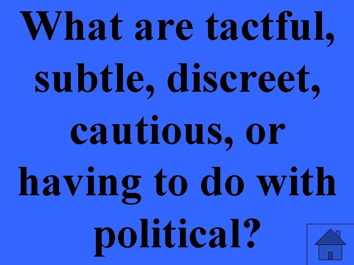 What are tactful, subtle, discreet, cautious, or having to do with political? 