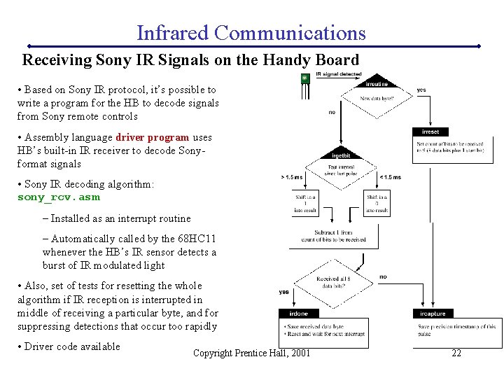Infrared Communications Receiving Sony IR Signals on the Handy Board • Based on Sony