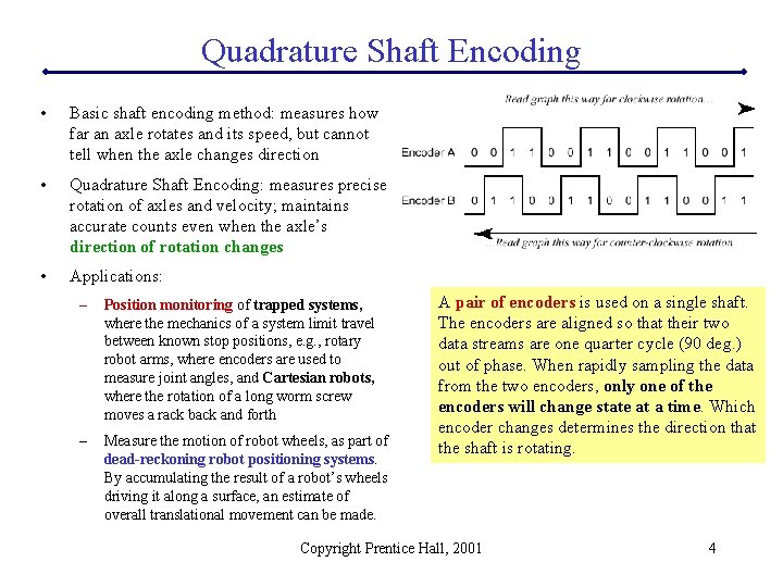 Quadrature Shaft Encoding • Basic shaft encoding method: measures how far an axle rotates