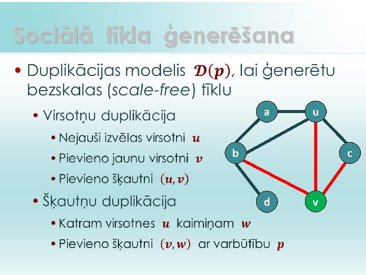 Sociālā tīkla ģenerēšana • a u b c d v 