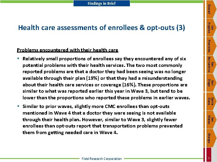 Overall Findings in Brief Health care assessments of enrollees & opt-outs (3) Los Angeles
