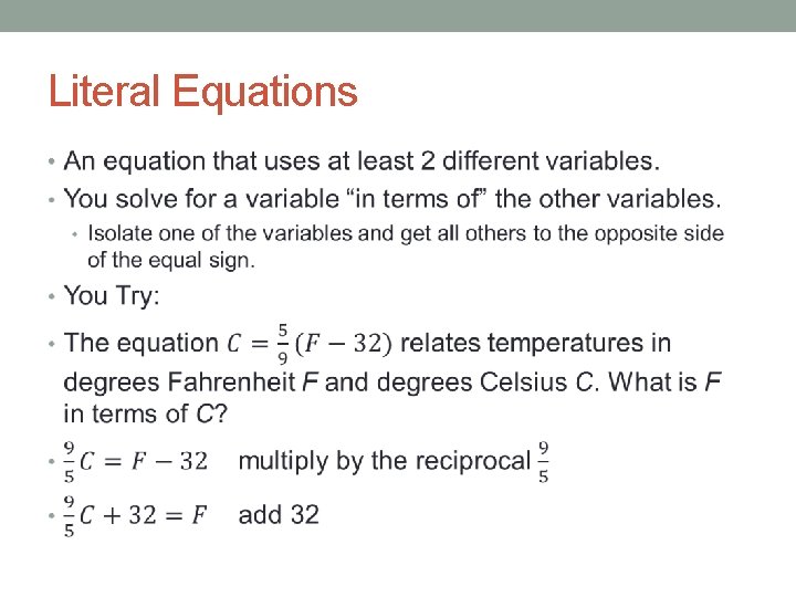 Literal Equations • 