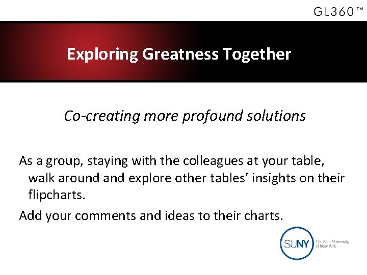 Exploring Greatness Together Co-creating more profound solutions As a group, staying with the colleagues