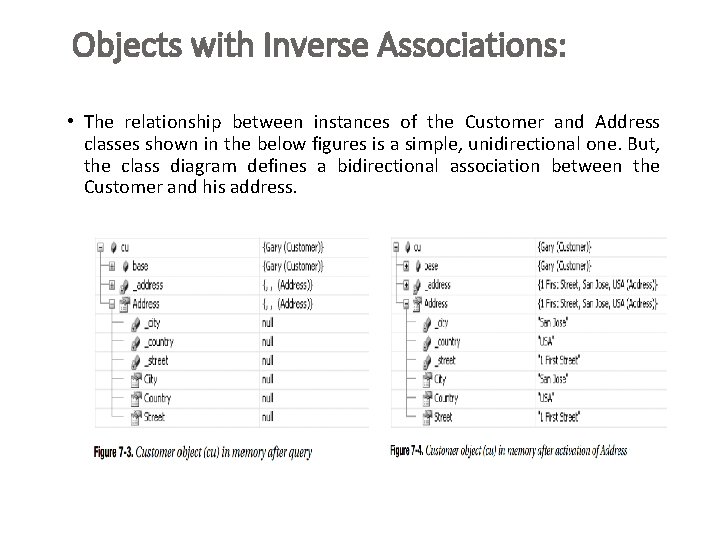 Objects with Inverse Associations: • The relationship between instances of the Customer and Address