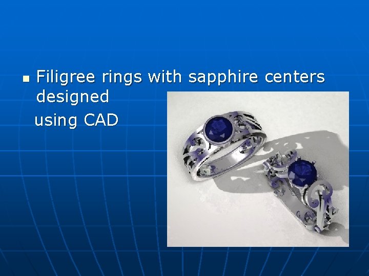 n Filigree rings with sapphire centers designed using CAD 