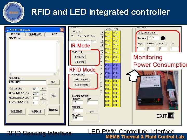 RFID and LED integrated controller IR Mode RFID Mode Monitoring Power Consumption EXIT. RFID