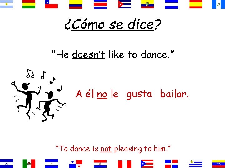 ¿Cómo se dice? “He doesn’t like to dance. ” A él no le gusta