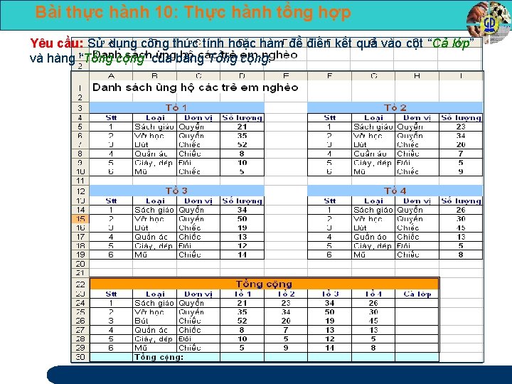 Bài thực hành 10: Thực hành tổng hợp Yêu cầu: Sử dụng công thức