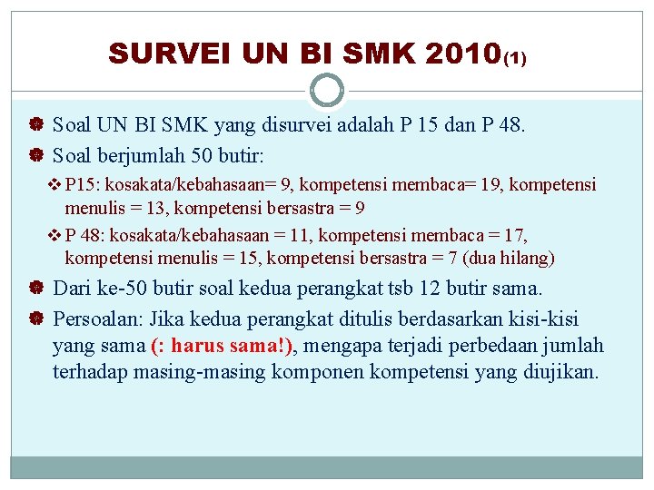 SURVEI UN BI SMK 2010(1) | Soal UN BI SMK yang disurvei adalah P