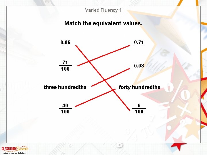 Varied Fluency 1 Match the equivalent values. © Classroom Secrets Limited 2019 0. 06