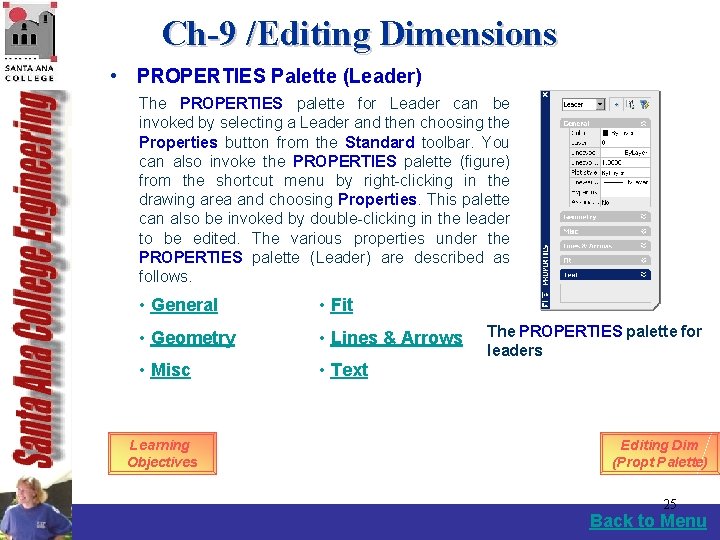 Ch-9 /Editing Dimensions • PROPERTIES Palette (Leader) The PROPERTIES palette for Leader can be