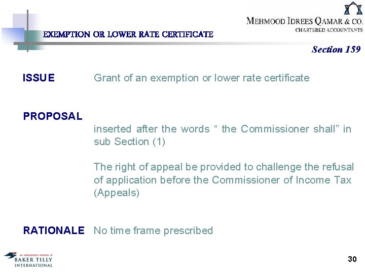 EXEMPTION OR LOWER RATE CERTIFICATE ISSUE Section 159 Grant of an exemption or lower