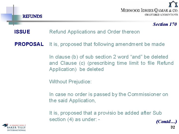 REFUNDS Section 170 ISSUE Refund Applications and Order thereon PROPOSAL It is, proposed that