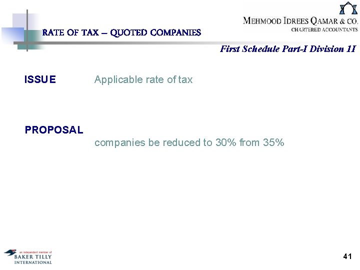 RATE OF TAX – QUOTED COMPANIES ISSUE First Schedule Part-I Division 1 I Applicable