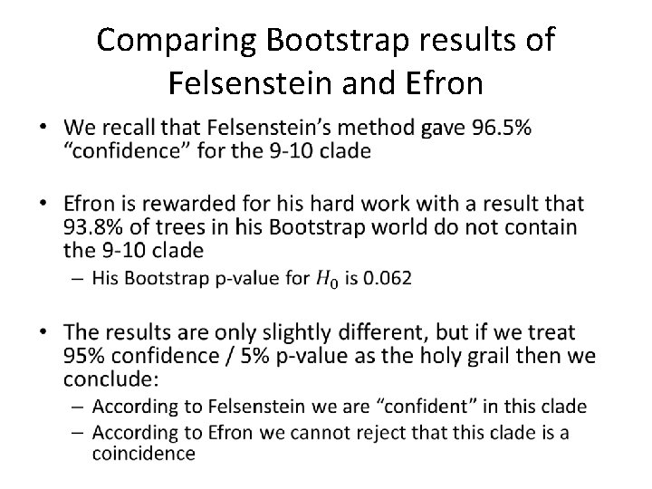 Comparing Bootstrap results of Felsenstein and Efron • 