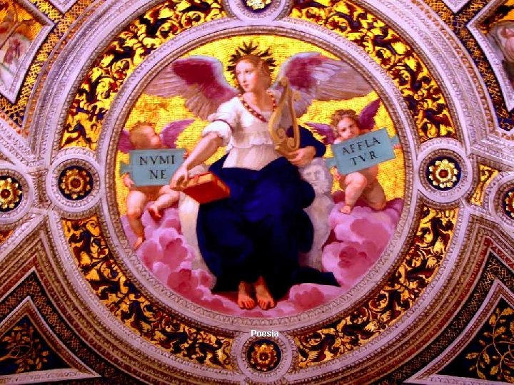Teto da Sala do Parnaso com pinturas alegóricas: Justiça, Teologia, Filosofia, Poesia Polímnia Virgílio