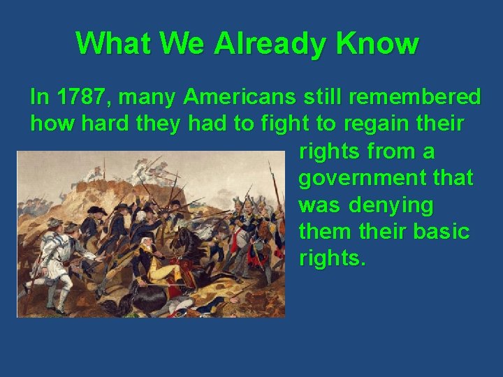 What We Already Know In 1787, many Americans still remembered how hard they had