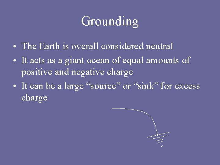 Grounding • The Earth is overall considered neutral • It acts as a giant Grounding • The Earth is overall considered neutral • It acts as a giant