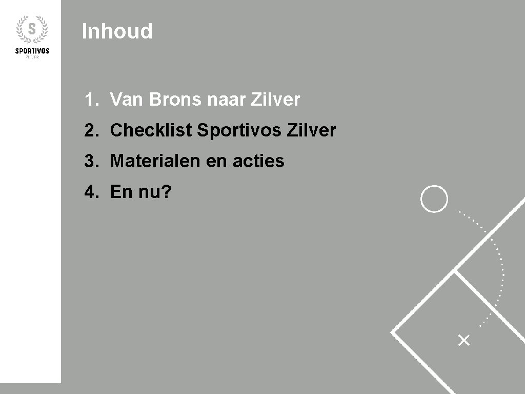 Inhoud 1. Van Brons naar Zilver 2. Checklist Sportivos Zilver 3. Materialen en acties