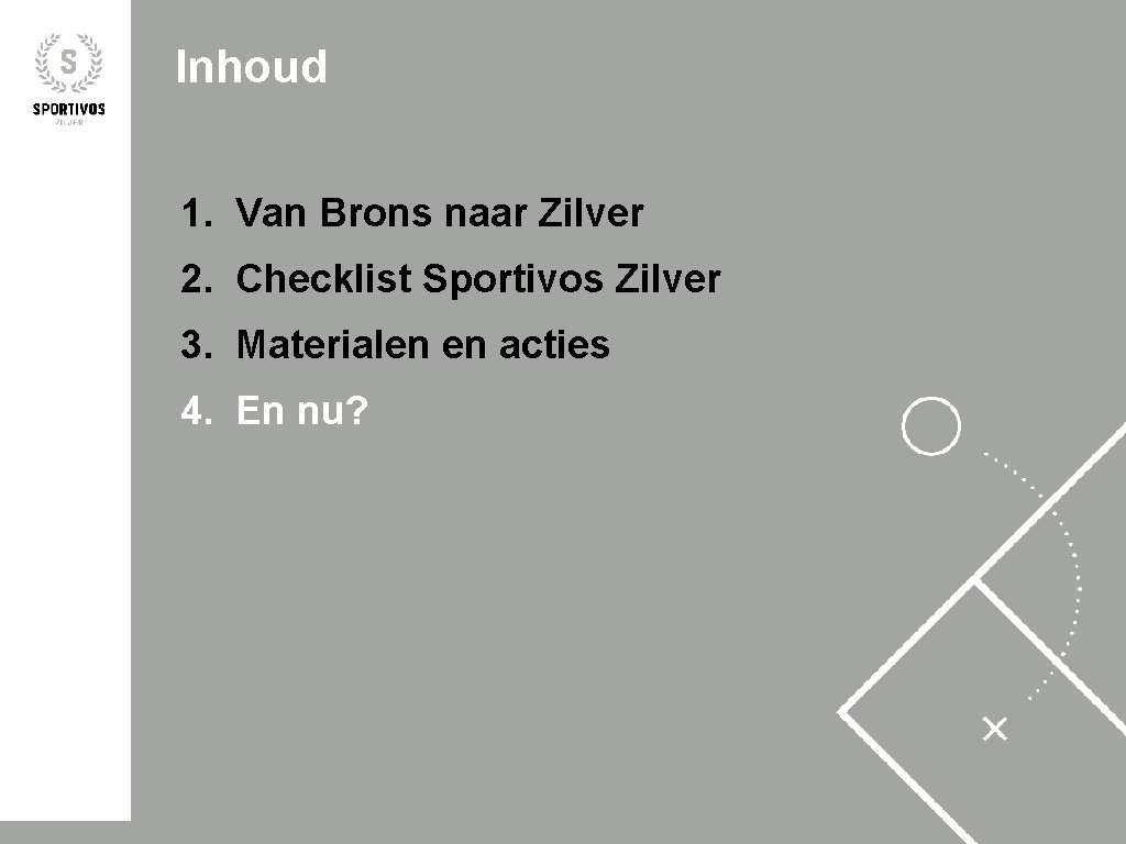 Inhoud 1. Van Brons naar Zilver 2. Checklist Sportivos Zilver 3. Materialen en acties
