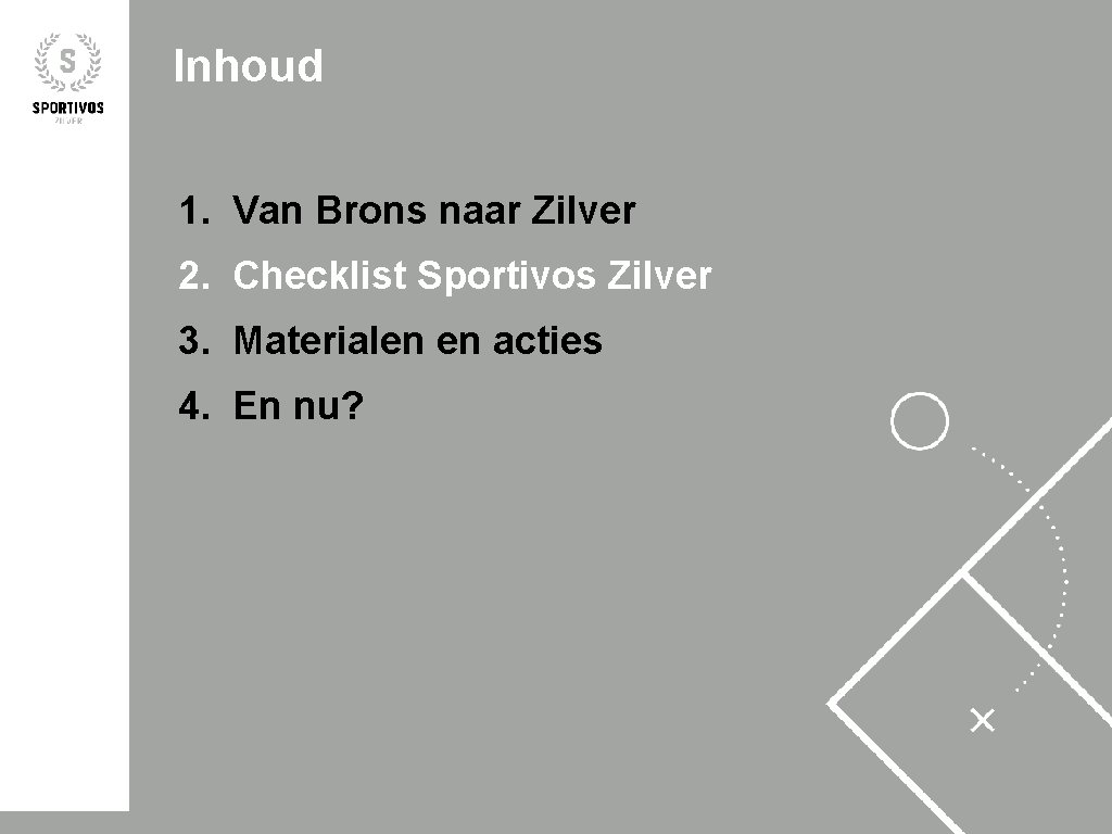 Inhoud 1. Van Brons naar Zilver 2. Checklist Sportivos Zilver 3. Materialen en acties