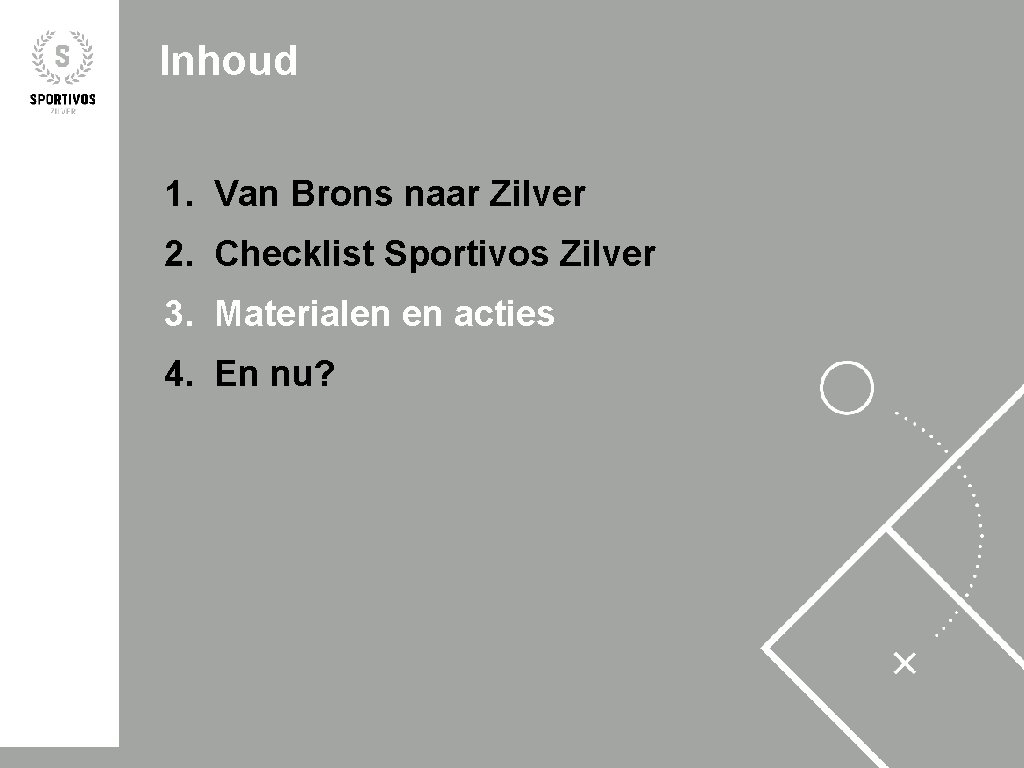 Inhoud 1. Van Brons naar Zilver 2. Checklist Sportivos Zilver 3. Materialen en acties