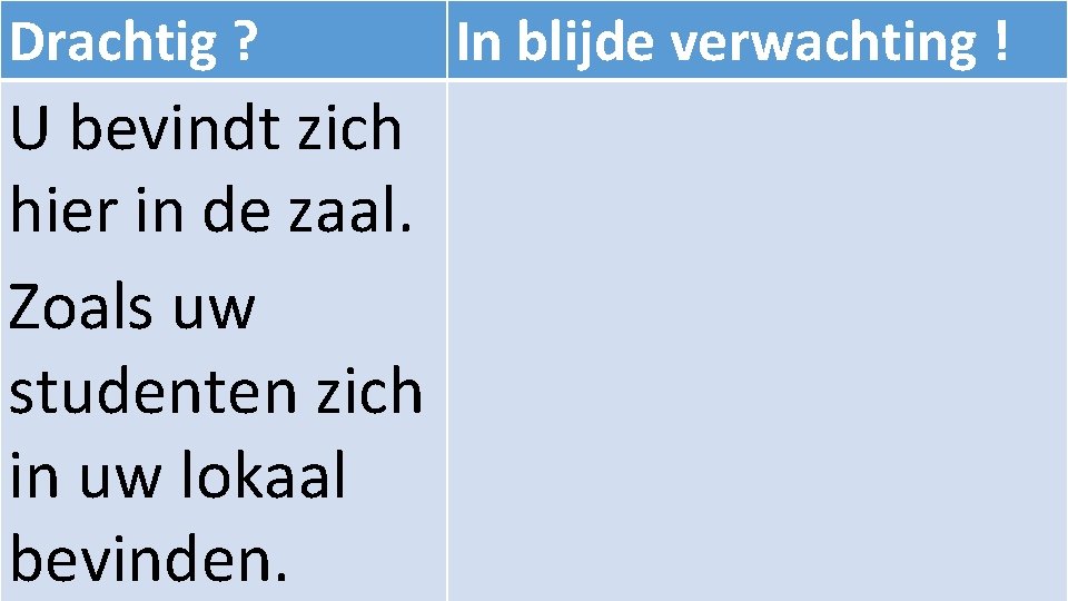 Drachtig ? U bevindt zich hier in de zaal. Zoals uw studenten zich in