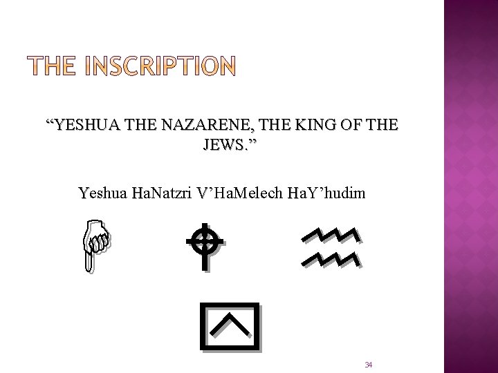 “YESHUA THE NAZARENE, THE KING OF THE JEWS. ” Yeshua Ha. Natzri V’Ha. Melech