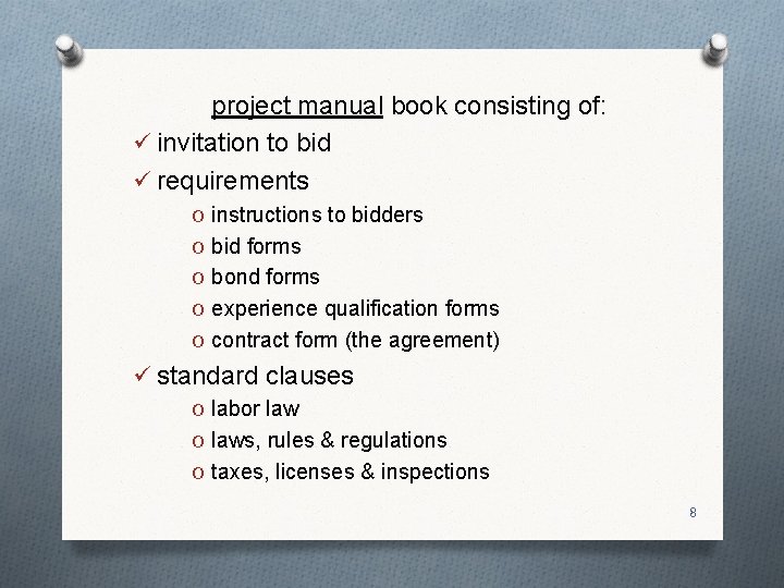 project manual book consisting of: ü invitation to bid ü requirements O instructions to