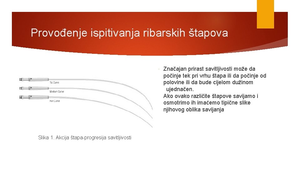 Provođenje ispitivanja ribarskih štapova Slika 1. Akcija štapa-progresija savitljivosti Značajan prirast savitljivosti može da