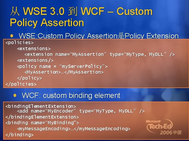 从 WSE 3. 0 到 WCF – Custom Policy Assertion WSE: Custom Policy Assertion是Policy