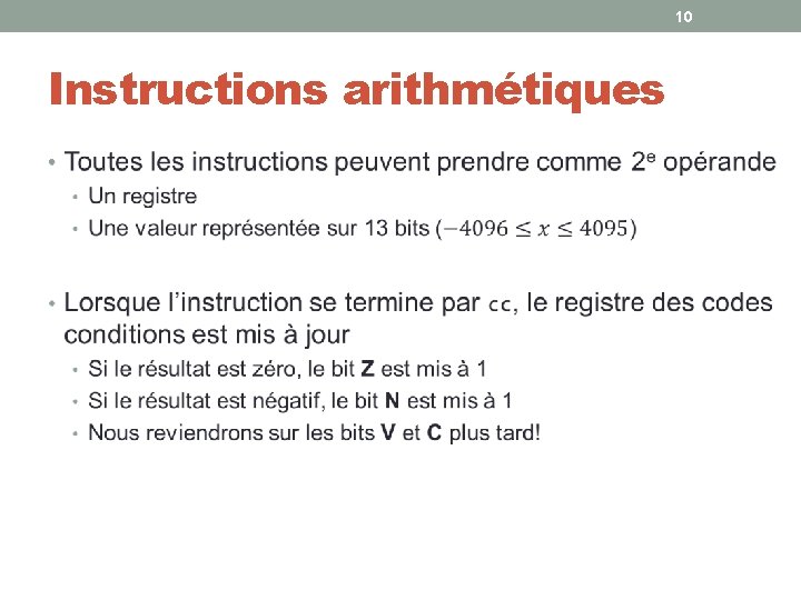 10 Instructions arithmétiques • 
