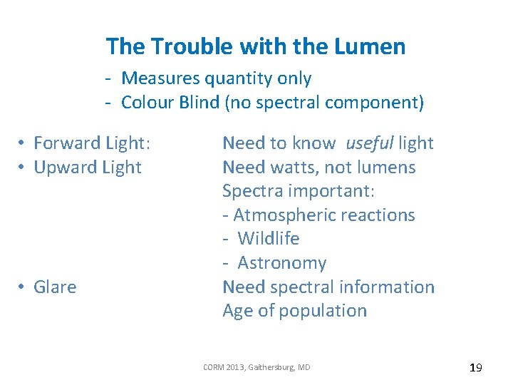 The Trouble with the Lumen - Measures quantity only - Colour Blind (no spectral