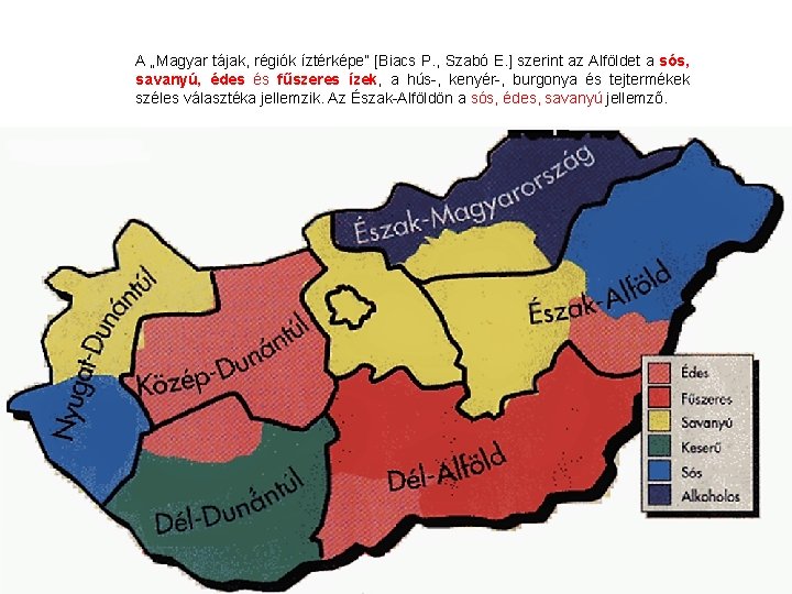 A „Magyar tájak, régiók íztérképe” [Biacs P. , Szabó E. ] szerint az Alföldet