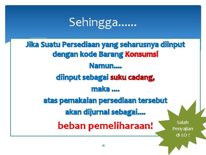 Sehingga. . . Jika Suatu Persediaan yang seharusnya diinput dengan kode Barang Konsumsi Namun.