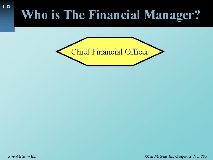 1 - 13 Who is The Financial Manager? Chief Financial Officer Irwin/Mc. Graw Hill