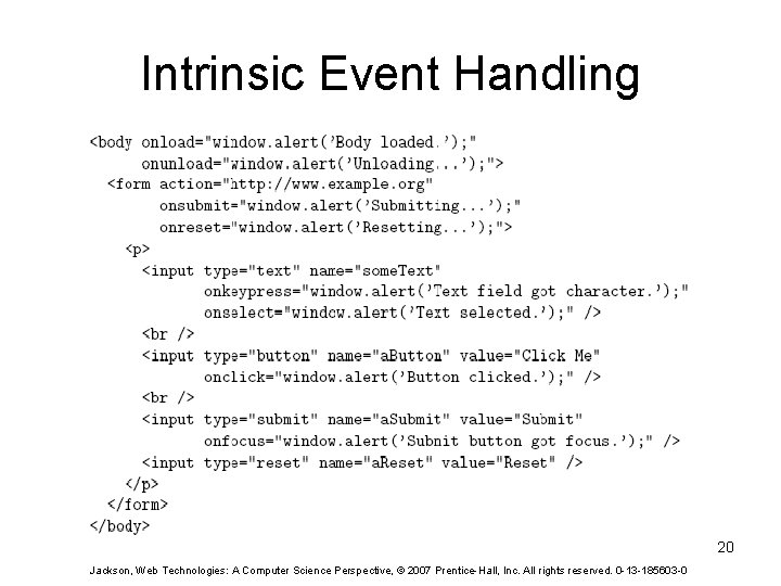 Intrinsic Event Handling 20 Jackson, Web Technologies: A Computer Science Perspective, © 2007 Prentice-Hall,