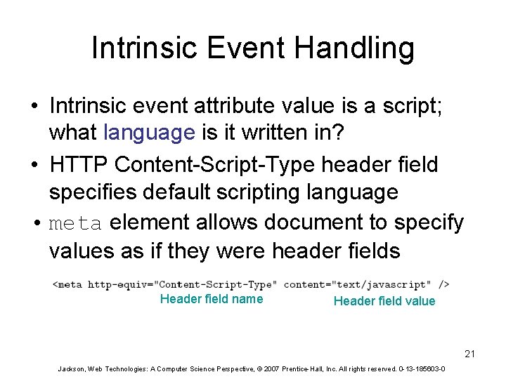 Intrinsic Event Handling • Intrinsic event attribute value is a script; what language is