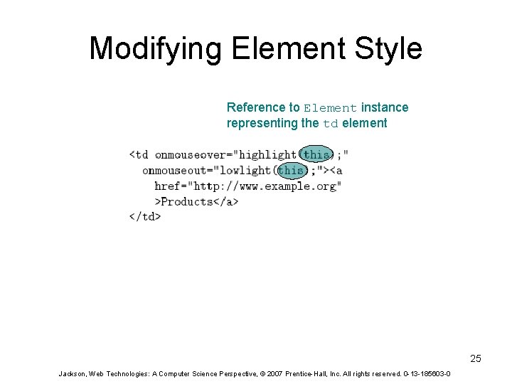 Modifying Element Style Reference to Element instance representing the td element 25 Jackson, Web