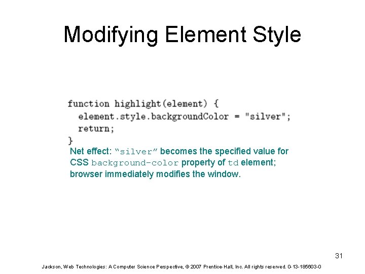 Modifying Element Style Net effect: “silver” becomes the specified value for CSS background-color property