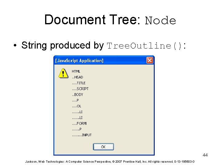Document Tree: Node • String produced by Tree. Outline(): 44 Jackson, Web Technologies: A